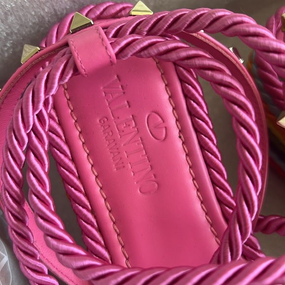 Valentino Garavani Braided Multi Color Rockstud Wedge Espadrille Sandals - Picture 7 of 10